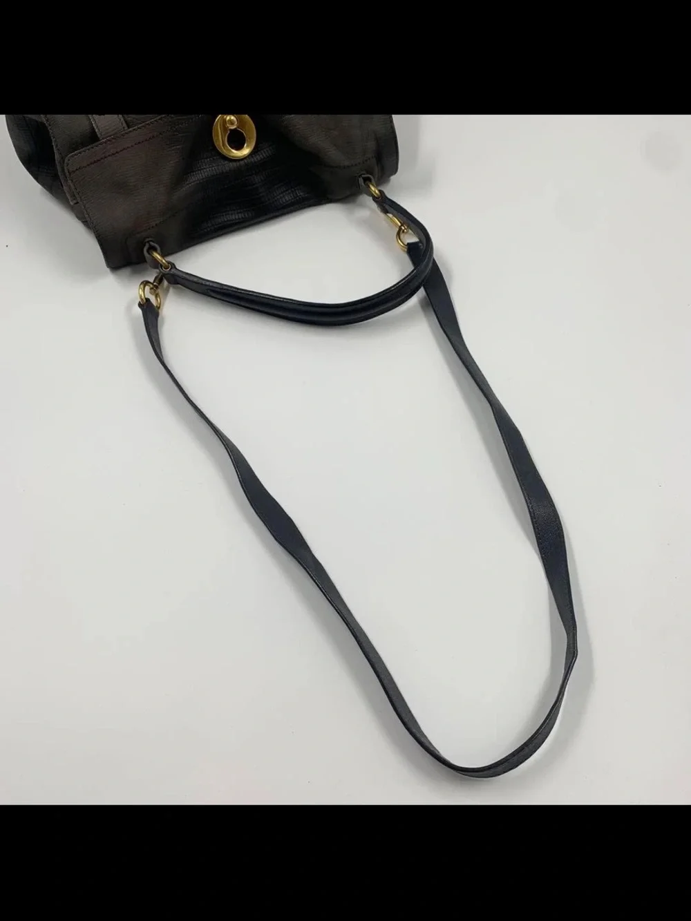 Saint Laurent Dark Gray Textured Leather Shoulder Bag with Gold Hardware